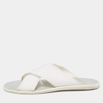 Pre Owned Dolce & Gabbana White Canvas Crisscross Slide Flats Size 41.5