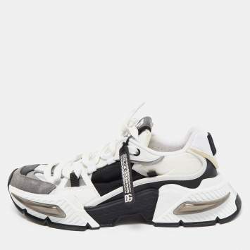 Pre Owned Dolce & Gabbana White/Black Neoprene and Suede Airmaster Low Top Sneakers Size 42.5