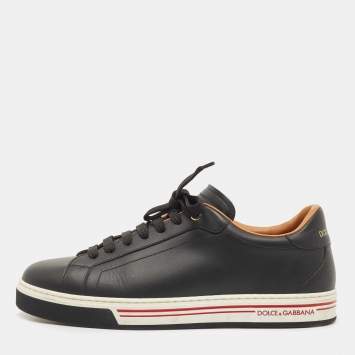 Pre Owned Dolce & Gabbana Black Leather Roma Lace Up Sneakers Size 42