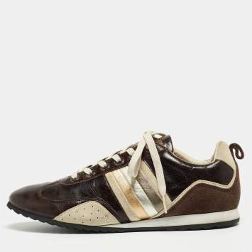 Pre Owned Dolce & Gabbana Brown/Grey Leather and Suede Low Top Sneakers Size 41