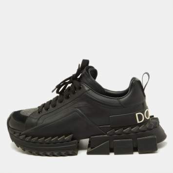 Pre Owned Dolce & Gabbana Black Leather Super King Sneakers Size 42.5