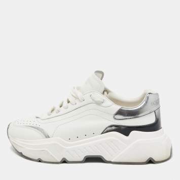 Pre Owned Dolce & Gabbana White/Silver Leather Daymaster Sneakers Size 41