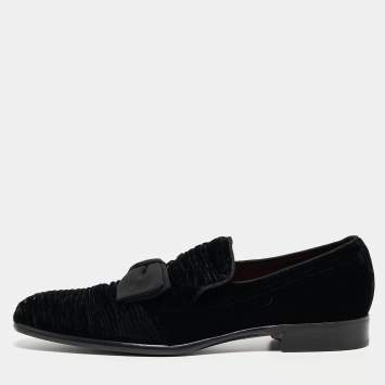 Pre Owned Dolce & Gabbana Black Velvet Bow Loafers Size 44