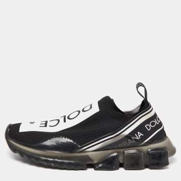 Pre Owned Dolce & Gabbana Black/White Knit Fabric Sorrento Slip On Sneakers Size 41