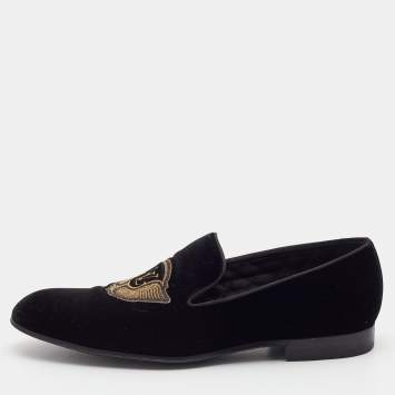 Pre Owned Louis Vuitton Black Velvet Auteuil Logo Smoking Slippers Size 43