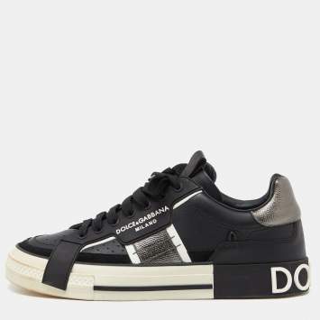 Pre Owned Dolce & Gabbana Black Leather and Rubber Custom 2.Zero Sneakers Size 42.5