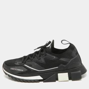 Pre Owned Dolce & Gabbana Black Mesh and Rubber Sorrento Lace Up Sneakers Size 45