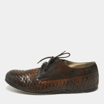 Pre Owned Dolce & Gabbana Brown Woven Leather and Suede Lace Up Derby Size 44