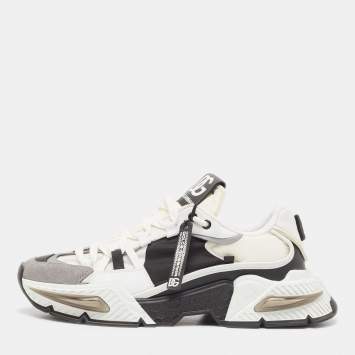 Pre Owned Dolce & Gabbana White/Black Neoprene and Suede Airmaster Sneakers Size 44