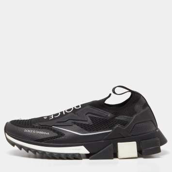 Pre Owned Dolce & Gabbana Black Knit Fabric Sorrento Slip On Sneakers Size 40