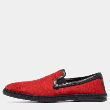 Pre Owned Dolce & Gabbana Red Floral Jacquard Fabric Espadrille Loafers Size 40