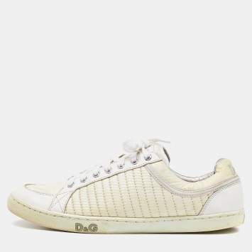 Pre Owned Dolce & Gabbana White Leather and Nylon Low Top Sneakers Size 41