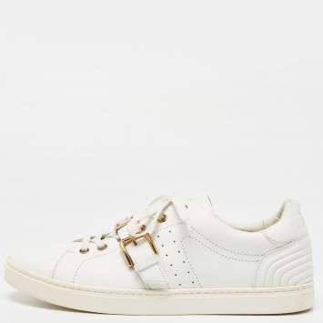 Pre Owned Dolce and Gabbana White Leather Buckle Detail Low Top Sneakers Size 43