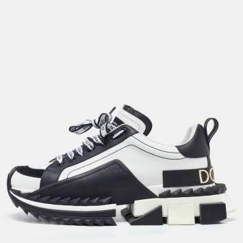 Pre Owned Dolce & Gabbana White/Black Suede and Leather Super King Low Top Sneakers Size 41