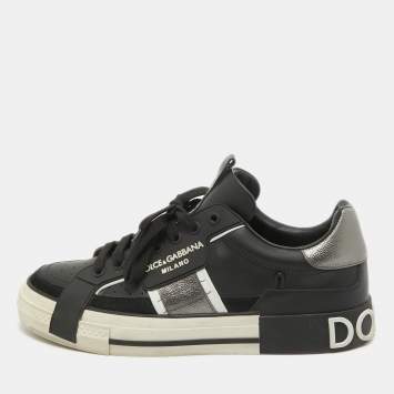 Pre Owned Dolce & Gabbana Black Leather Custom 2.Zero Low Top Sneakers Size 43