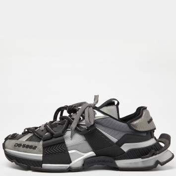 Pre Owned Dolce & Gabbana Grey/Black Mesh and Suede Space Sneakers Size 46