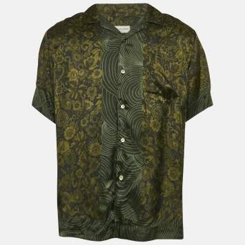 مملوكة مسبقًا Dries van Noten Green Floral Print Crepe Short Sleeve Shirt L