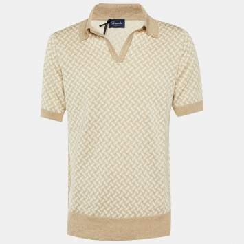 Pre Owned Drumohr Beige/White Cotton & Linen Polo T-Shirt L