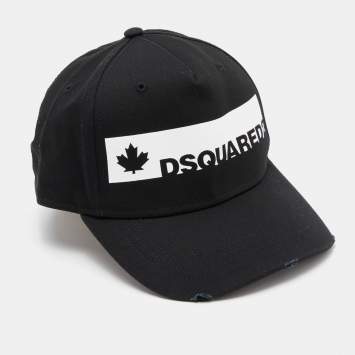 Pre Owned Dsquared2 Black Maple Logo Canvas Baseball Cap