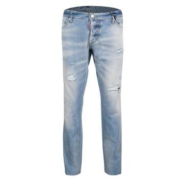 Pre Owned DSquared2 Indigo Light Wash Faded Effect Distressed Denim Slim Jeans 3XL