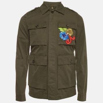Pre Owned Dsquared2 Green Floral Appliqué Gabardine Military Jacket S