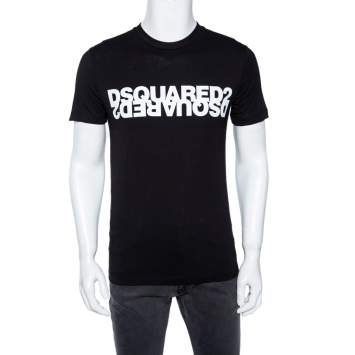 Pre Owned Dsquared2 Black Double Logo Print Cotton Crewneck T-Shirt S