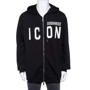Pre Owned Dsquared2 Black Icon Logo Printed Cotton Zip Front Hooded Jacket XXL