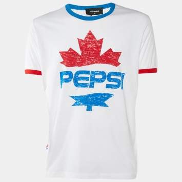 Pre Owned Dsquared2 x Pepsi White Jersey Fat Dan Fit T-Shirt M