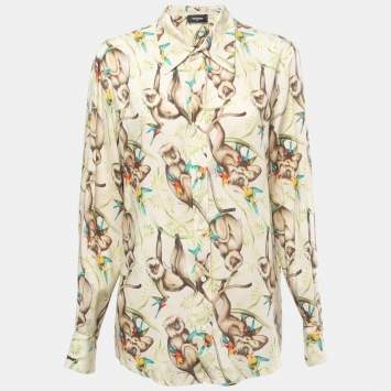 Pre Owned Dsquared2 Cream Monkey Printed Button Front Shirt XL