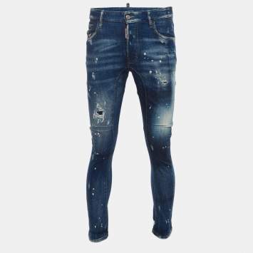 Pre Owned Dsquared2 Blue Distressed Splattered Paint Denim Jeans S Waist 32" 