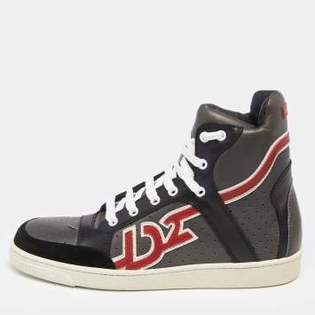 Pre Owned Dsquared2 Grey/Black Leather And Suede High Top Sneakers Size 41.5