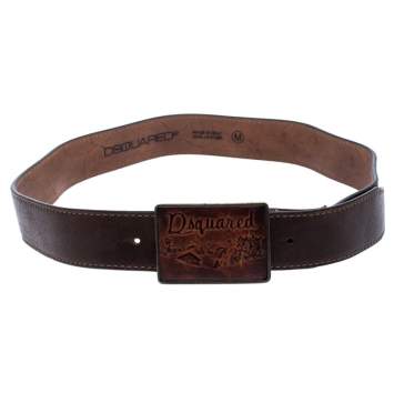 Pre Owned Dsquared2 Dark Brown Leather Buckle Belt 108CM