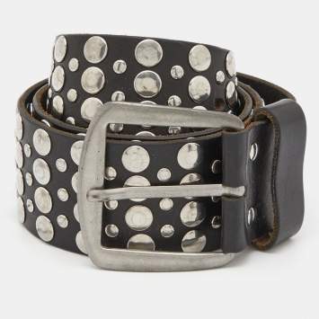 Pre Owned Dsquared2 Black Leather Studded Belt 95CM