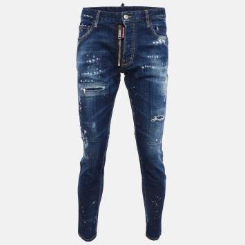 Pre Owned Dsquared2 Blue Pint Splashed Distressed Denim Jeans L Waist 36"