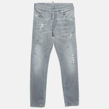 Pre Owned Dsquared2 Grey Distressed Denim Skater Jeans M Waist 32"