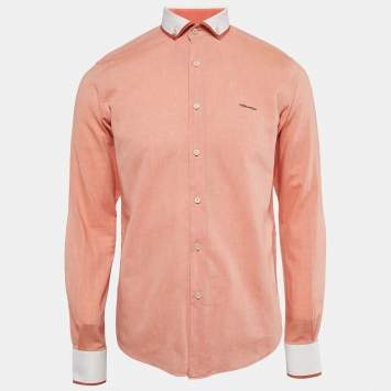 Pre Owned Dsquared2 Light Orange Cotton Blend Contrast Detail Shirt M