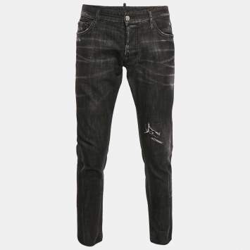 Pre Owned Dsquared2 Black Denim Distressed Denim Slim Fit Jeans L Waist 37"
