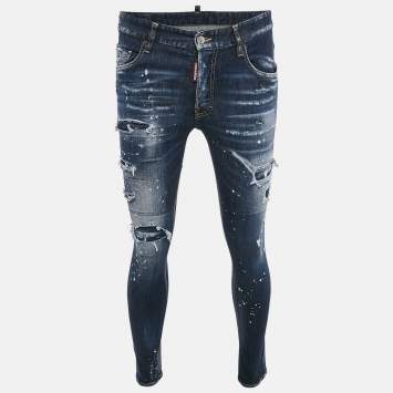 Pre Owned Dsquared2 Blue Distressed Denim Super Twinky Jeans S Waist 32"