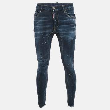 Pre Owned Dsquared2 Blue Distressed Denim Tidy Biker Jean S Waist 31"