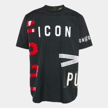 Pre Owned Dsquared2 Black Icon Print Cotton Punk T-Shirt L