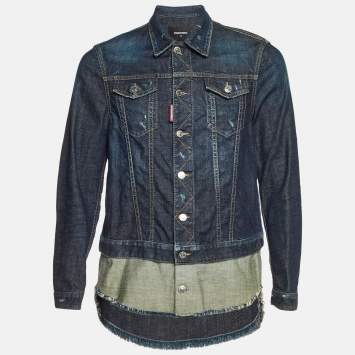 Pre Owned Dsquared2 Navy Blue Raw Edge Layered Denim Jacket M