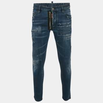 Dsquared2 Blue Distressed Denim Skater Jeans XL Waist 35"