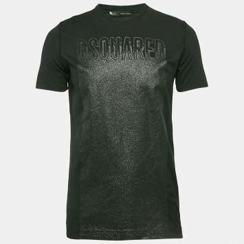 Pre Owned Dsquared2 Black Glitter Print Jersey Crewneck T-Shirt M