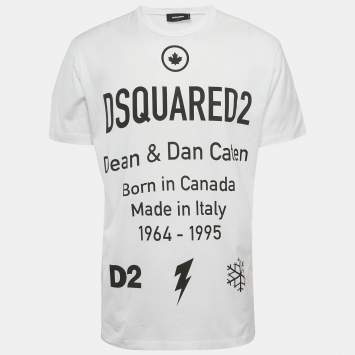 Dsquared2 White Logo Print Cotton Crew Neck T-Shirt L
