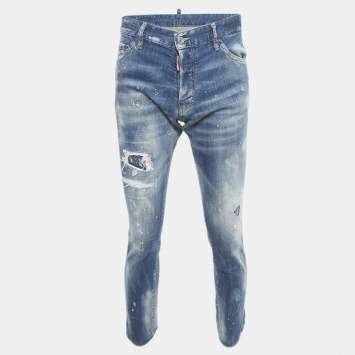 Pre Owned Dsquared2 Blue Distressed Denim Cool Guy Jeans L Waist 36"