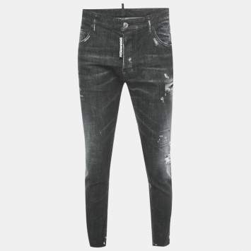Pre Owned Dsquared2 Black Distressed Denim Skater Jeans XL Waist 36"