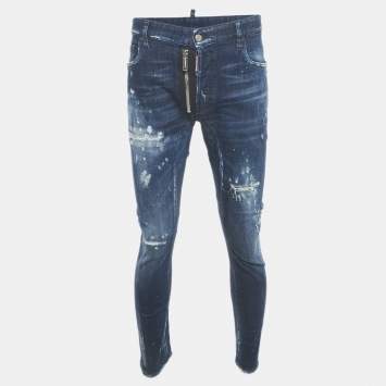 Pre Owned Dsquared2 Blue Distressed Denim Tidy Biker Jeans L Waist 34.5 "