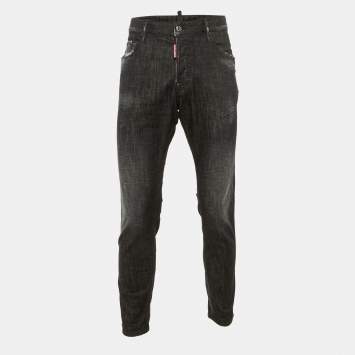مملوكة مسبقًا Dsquared2 Black Distressed Denim Skinny Jeans L/ XL Waist 36"