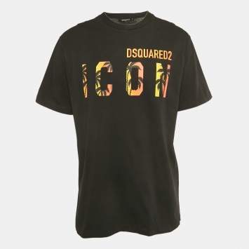 Pre Owned تي شيرت ديسكوارد2 قطن بطبعة الشعار أسود مقاس كبير جداً (إكسترا لارج)