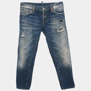 مملوكة مسبقًا Dsquared2 Navy Blue Denim Distressed Jeans L Waist 34" 